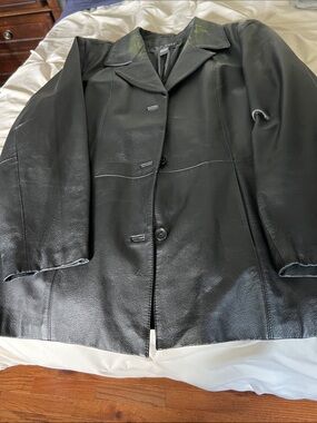 Dialogue Black Leather Button-Front Jacket